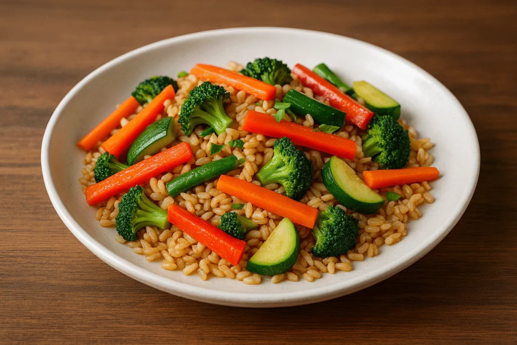 Arroz integral salteado con verduras