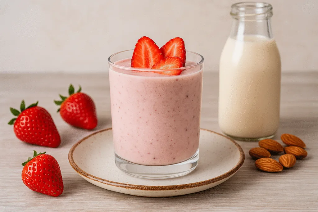 Batido de frutilla y leche de almendras