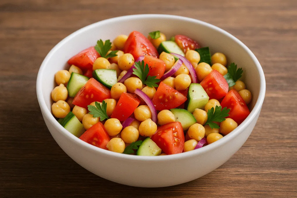 Ensalada de garbanzos con tomate y pepino