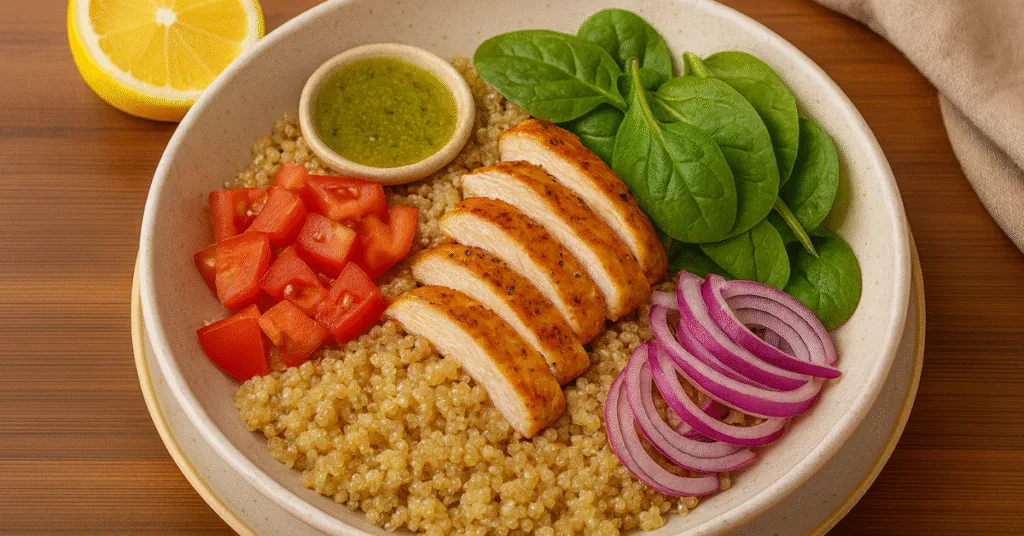 Ensalada tibia de quinoa y pollo