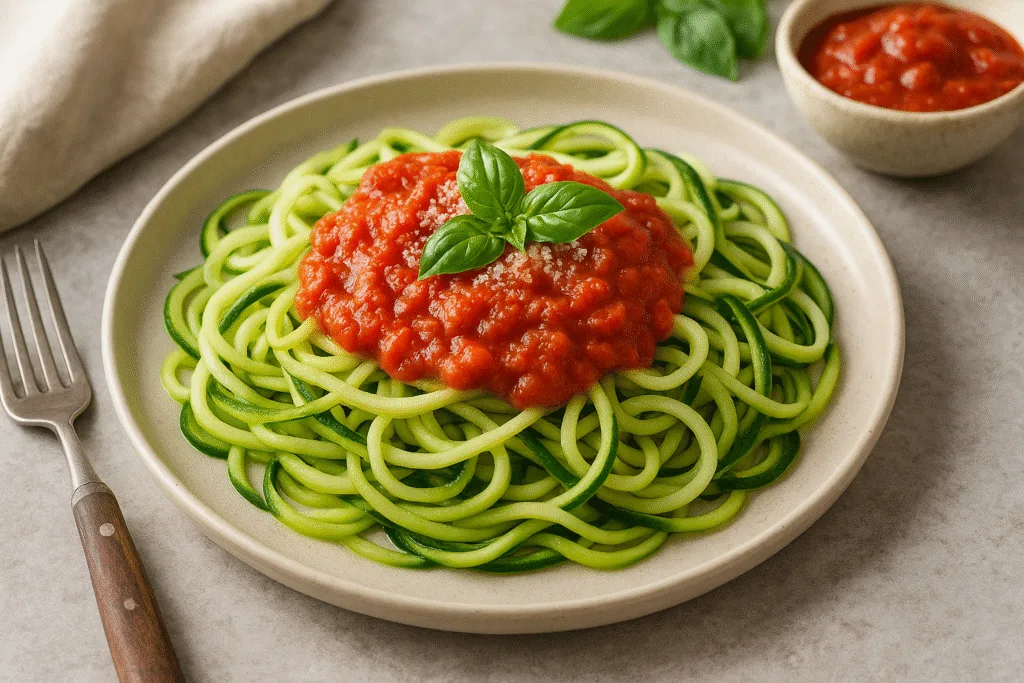 Espaguetis de calabacín con salsa de tomate