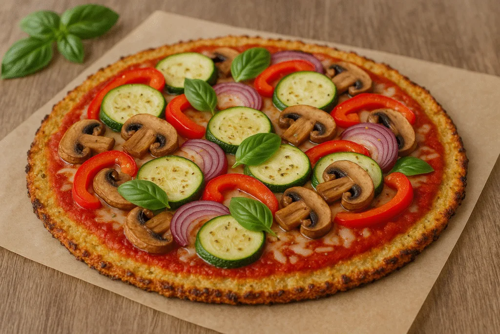 Pizza de coliflor con vegetales