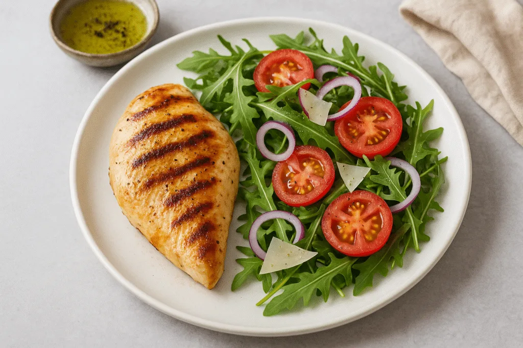 Pollo a la plancha con ensalada de rúcula