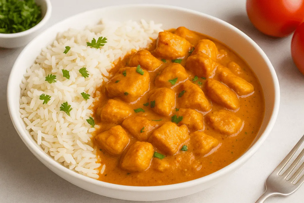 Pollo al curry con arroz basmati